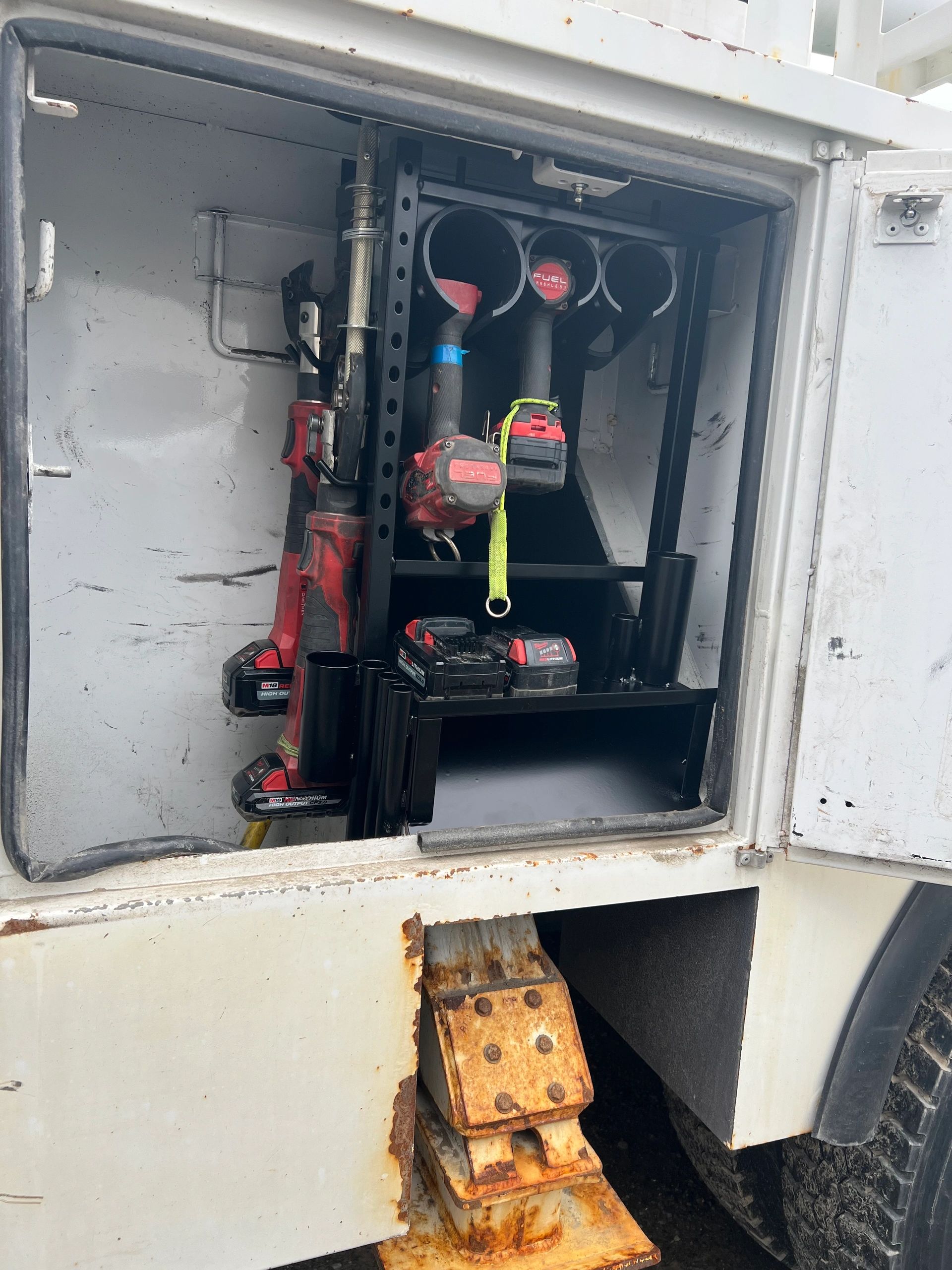 Before — disorganized truck tool storage
